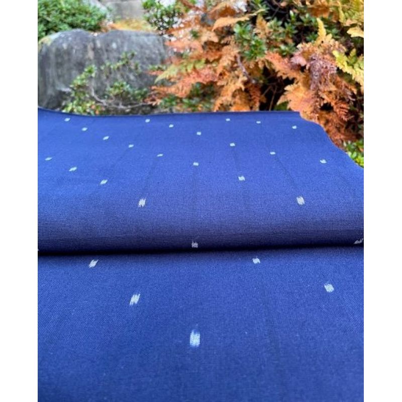 SHIMOGAWA KURUME KASURI Fabric 10 Standing 4 Bird Arale Navy Blue 