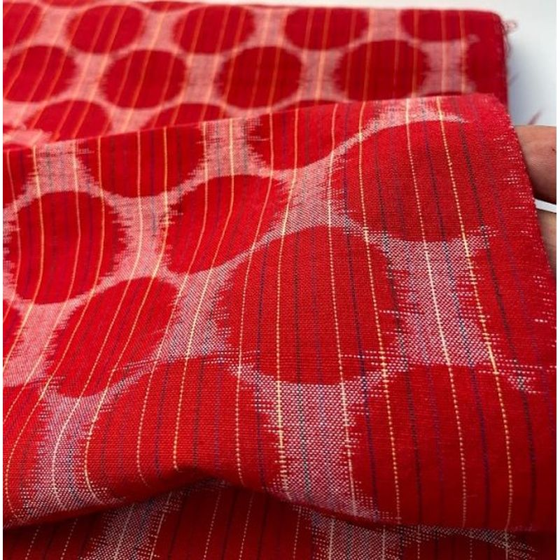 SHIMOGAWA KURUME KASURI Fabric 6 Standing With A Decimpa Pinstripe Red 