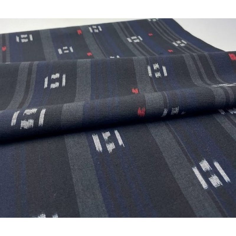 SHIMOGAWA KURUME KASURI Fabric 6 Standing Square Block Black Blue Gray 
