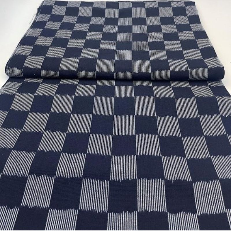 SHIMOGAWA KURUME KASURI Fabric 1 Matsu Ichimatsu 6 Rikkuna Blue 