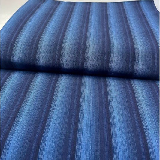 SHIMOGAWA KURUME KASURI Fabric 8 Standing Rapid Stripes 20/1 Navy Blue 