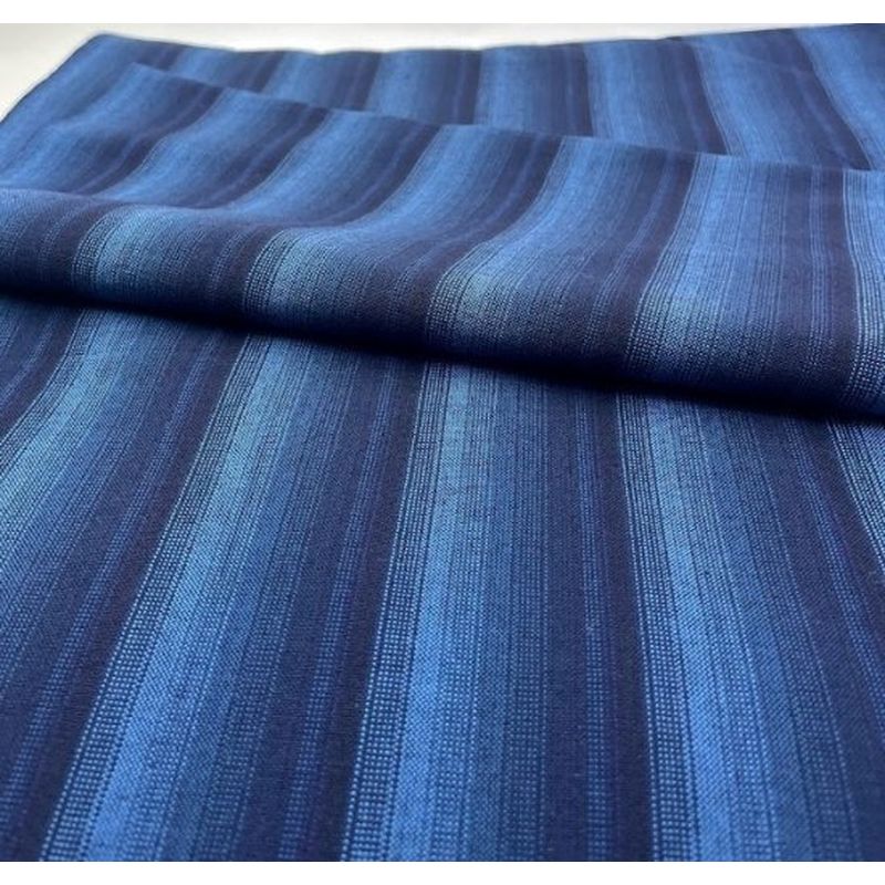 SHIMOGAWA KURUME KASURI Fabric 8 Standing Rapid Stripes 20/1 Navy Blue 