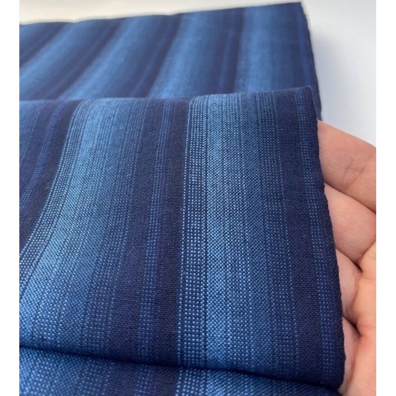 SHIMOGAWA KURUME KASURI Fabric 8 Standing Rapid Stripes 20/1 Navy Blue 