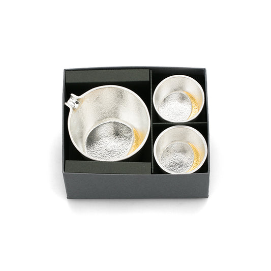 Sake Vessel Set - Katakuchi (Sake Pitcher)(Moon Gold Leaf) and Tin Sake Cup (Moon Gold Leaf) 2pcs