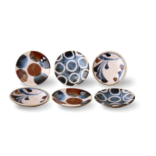 Brush Blue Set Of 6 Small Plates Porcelain JAPAN Brush Blue BRAND