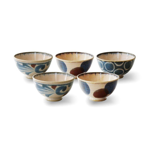 Brush Blue Rice Bowls Set Porcelain 5pcs JAPAN Brush Blue BRAND