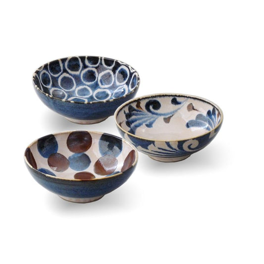 Brush Blue 3 Bowls For Noodles Porcelain JAPAN Brush Blue BRAND