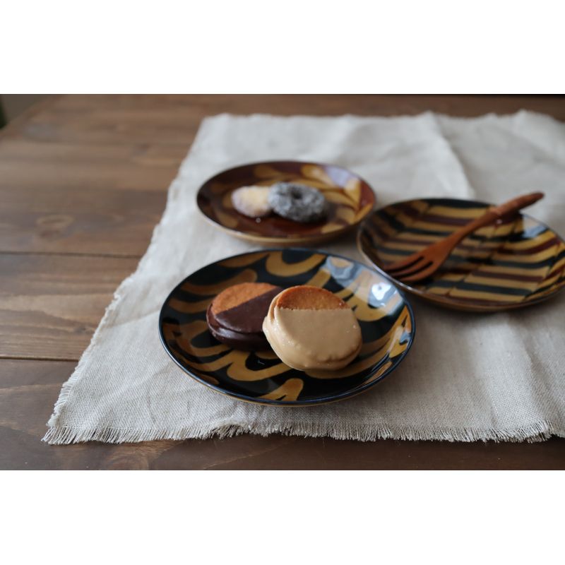 Slip Chocolate Bread Plate Set Porcelain JAPAN Table Talk Presents BRAND
