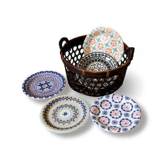 Pottery Field II Small Plates  Set In A Basket JAPAN Table Talk Presents BRAND