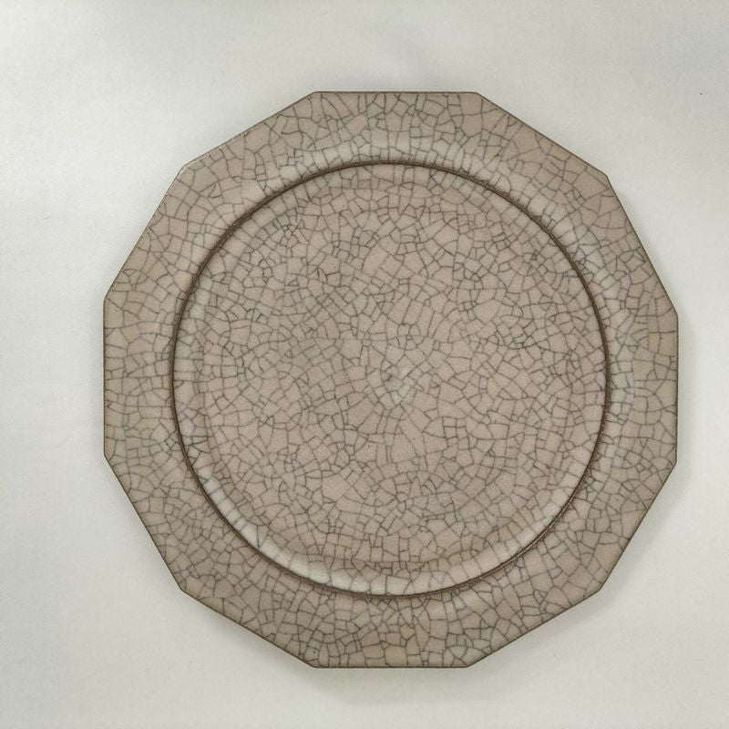 Hibiki Flat Plate Rim Twelve Angles M Kaoline Handmade Kyo-yaki JAPAN fuuu BRAND