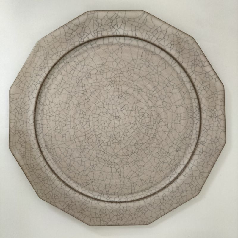 Hibiki Flat Plate Rim Twelve Angles L Kaoline Handmade Kyo-yaki JAPAN fuuu BRAND