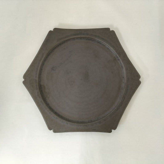 Mat Flat Plate Rim Hexagon M Kaoline Handmade Kyo-yaki JAPAN fuuu BRAND