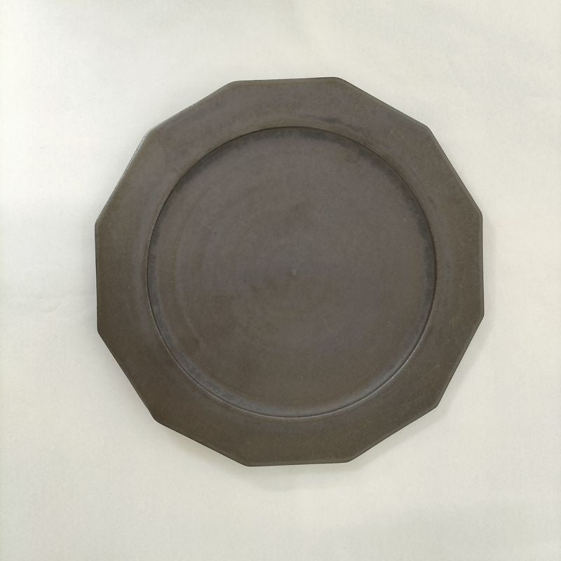 Mat Flat Plate Rim Twelve Angles M Kaoline Handmade Kyo-yaki JAPAN fuuu BRAND