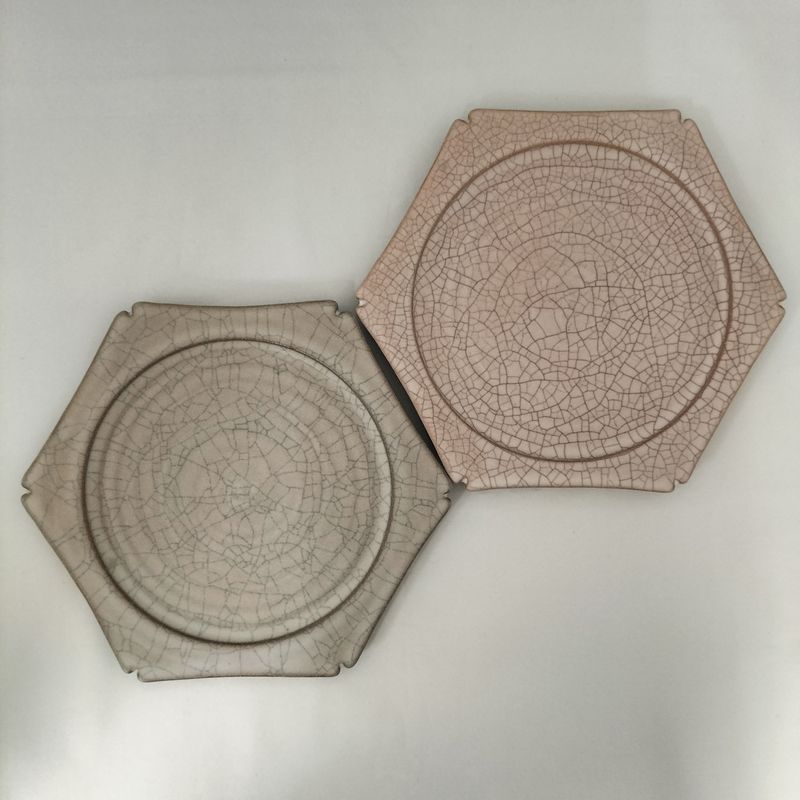Hibiki Flat Plate Rim Hexagon L Kaoline Handmade Kyo-yaki JAPAN fuuu BRAND