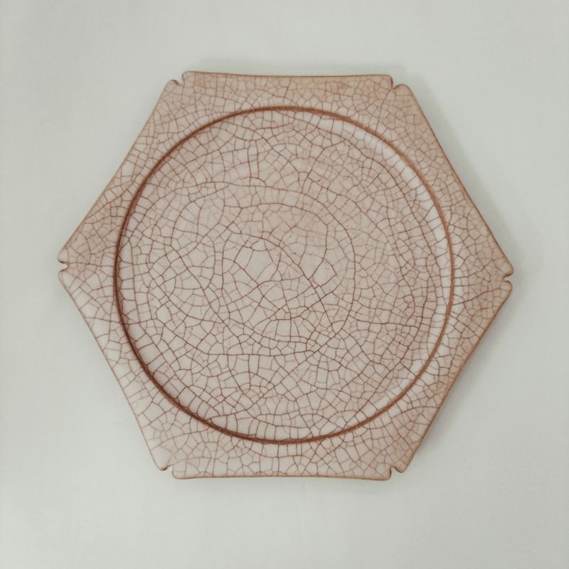 Hibiki Flat Plate Rim Hexagon M Kaoline Handmade Kyo-yaki JAPAN fuuu BRAND
