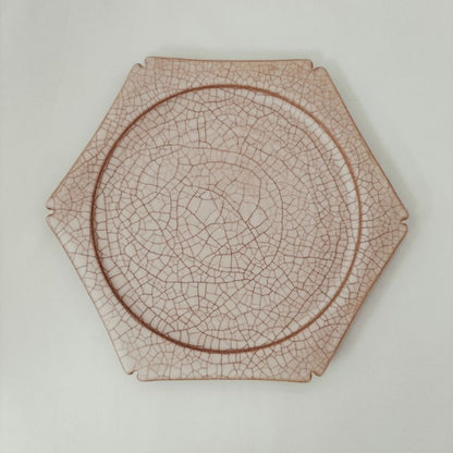 Kiyomizu Ware Series "Hibiki" Hexagonal Flat Plate - Size Medium