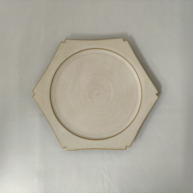 Kiyomizu Ware Series "Mat" Hexagonal Flat Plate - Size Medium