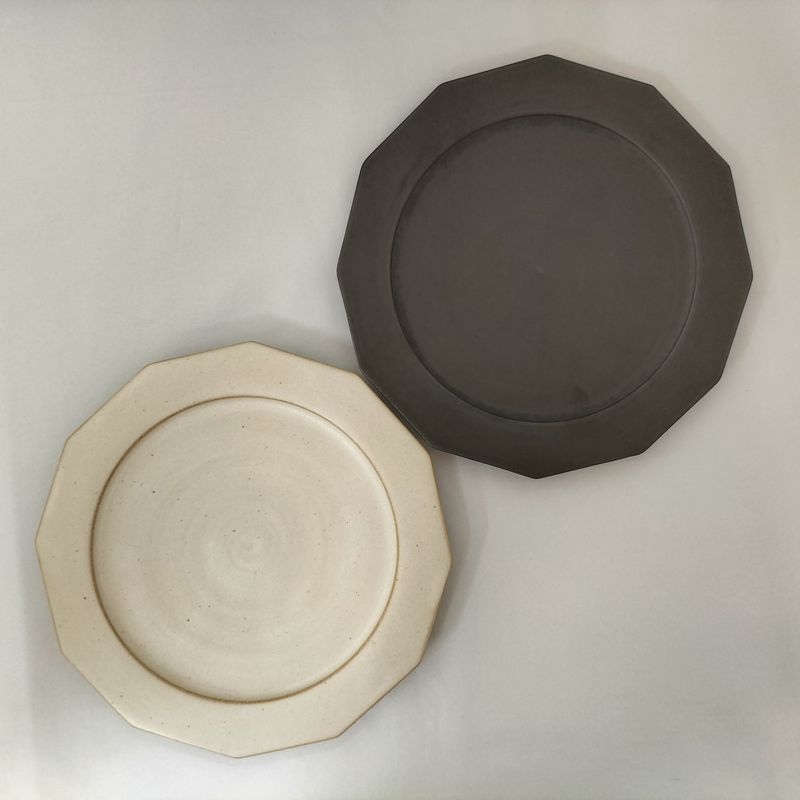 Mat Flat Plate Rim Twelve Angles M Kaoline Handmade Kyo-yaki JAPAN fuuu BRAND