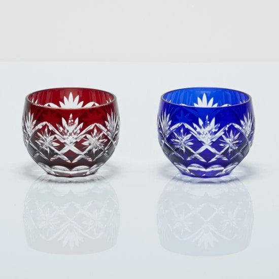 EDOKIRIKO Hoshi Kenbishi Guinomi Pair Red x Blue Japanese Soda Glass
