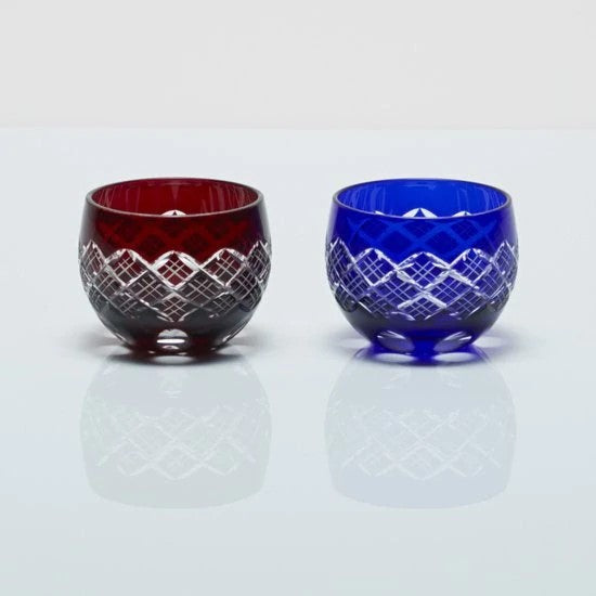 EDOKIRIKO Stacked Yarai Guinomi Pair Red x Blue Japanese Soda Glass
