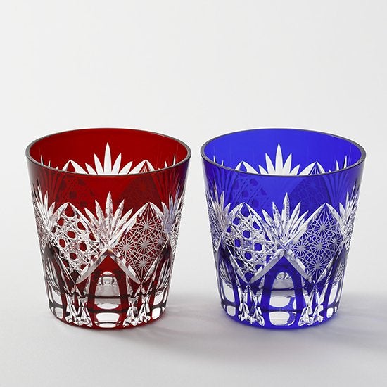 EDOKIRIKO Octagonal Baskets With Chrysanthemum Joints Old Pair Red x Blue
