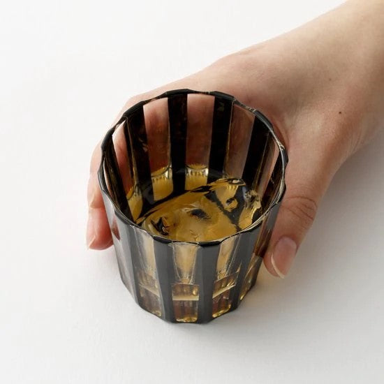 EDOKIRIKO KUROCO Stripe Mini Altschwarzes japanisches Sodaglas