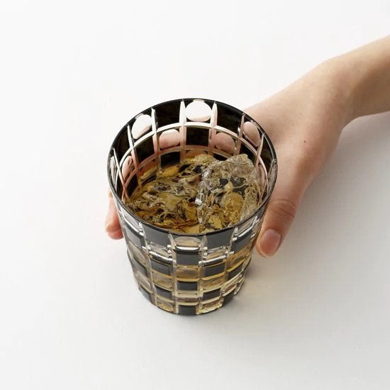 EDOKIRIKO KUROCO Tama-Checkered Pine Old Black Japanese Soda Glass