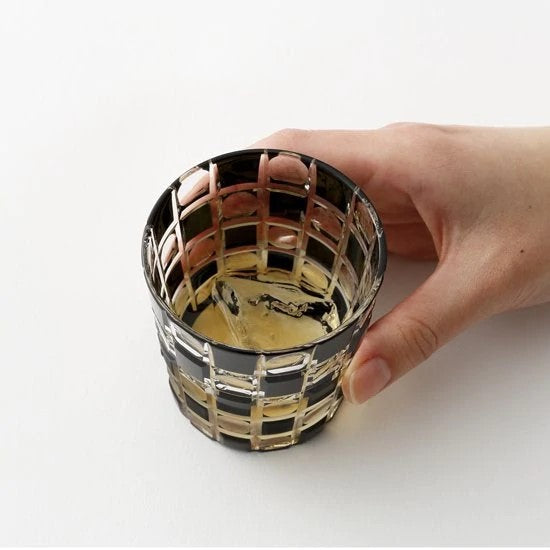 EDOKIRIKO KUROCO Tama-Checkered Pine Mini Old Black Japanese Soda Glass