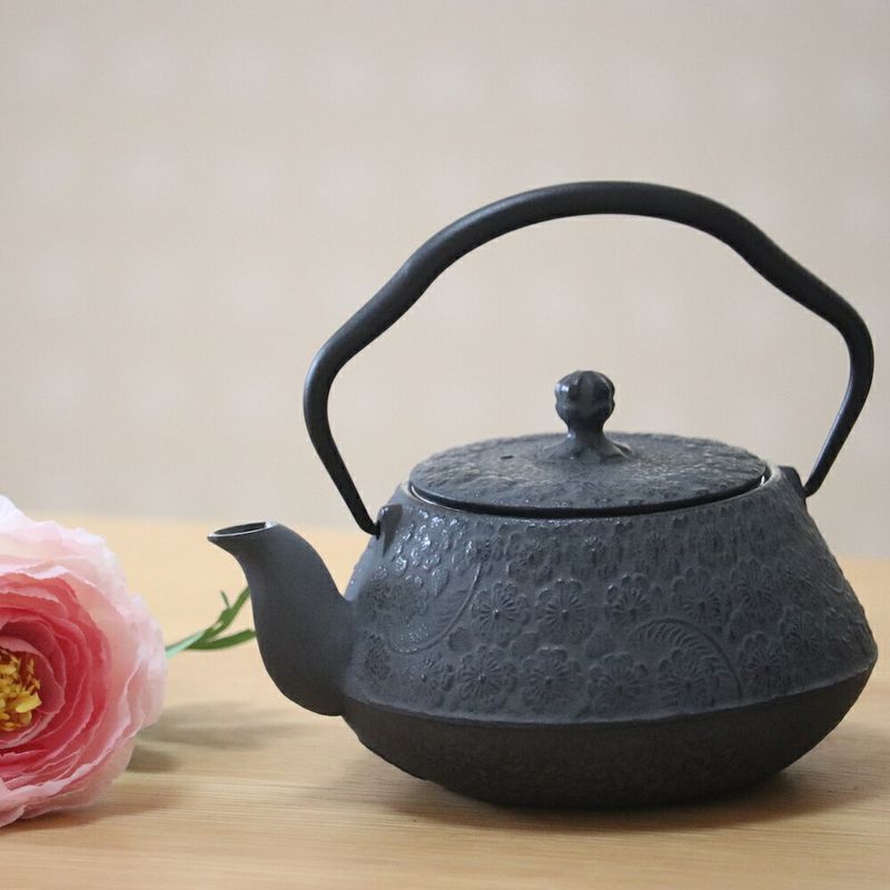 Fujita Nambu Tekki Iron Kettle Kyusu Tea Pot Cherry Blossoms 0.5L