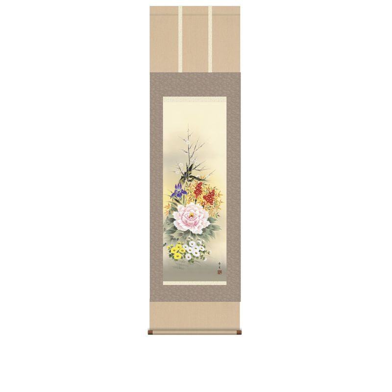 I.S.M Hanging scroll [four seasons flower] Kitayama Fusei 44.5x164cm Japan