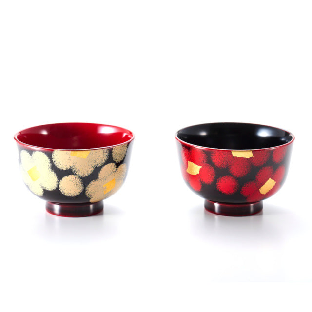isuke Pair of Miso Soup Bowls  "Hana" Wooden Handmade  Urushi Lacquerware Japan