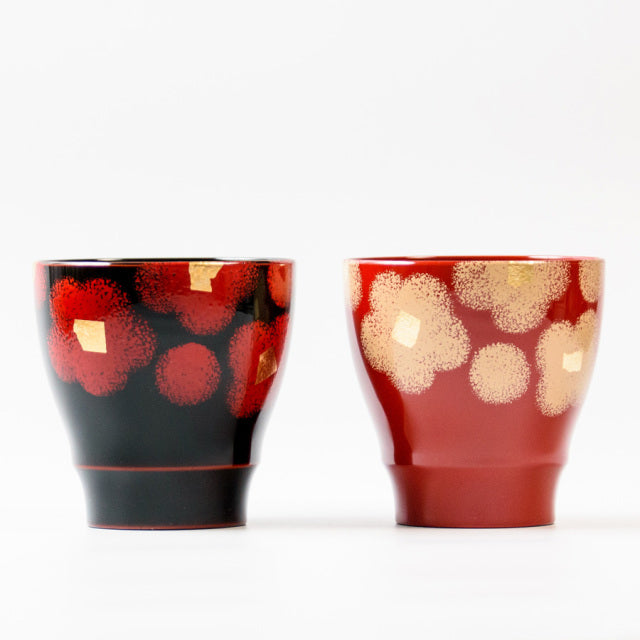 isuke Pair of Cups set "Hana" black & red Urushi Handmade Lacquerware Japan