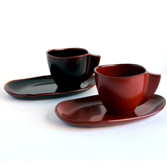 isuke Coffee Cup and Saucer set Urushi Handmade Lacquerware Japan