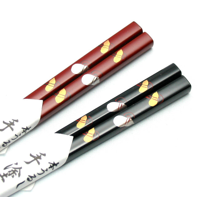 isuke Chopsticks Pair set Hashi "Gourd" Makie Wooden Handmade Lacquerware Japan