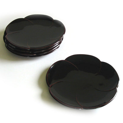 isuke 5 Plates set shaped Plum for Japanese tea time Handmade Lacquerware Japan