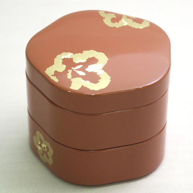 isuke Small 2-tiered Container shaped Plum Jubako Lacquerware Japan