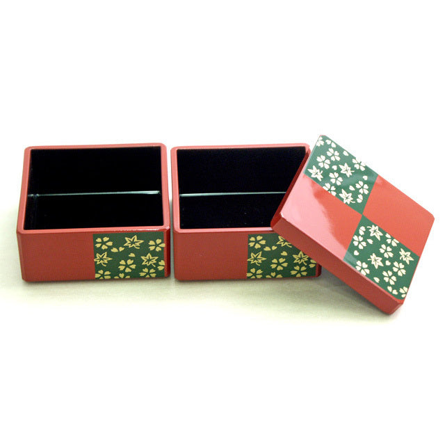 isuke Small 2-tiered Container "Sakura and Momiji" Jubako Lacquerware Japan
