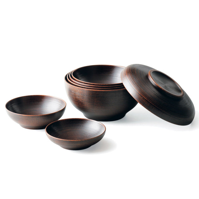 isuke Nested Rice Miso Soup Bowls 7 pc  Handmade Wooden Urushi Lacquerware Japan