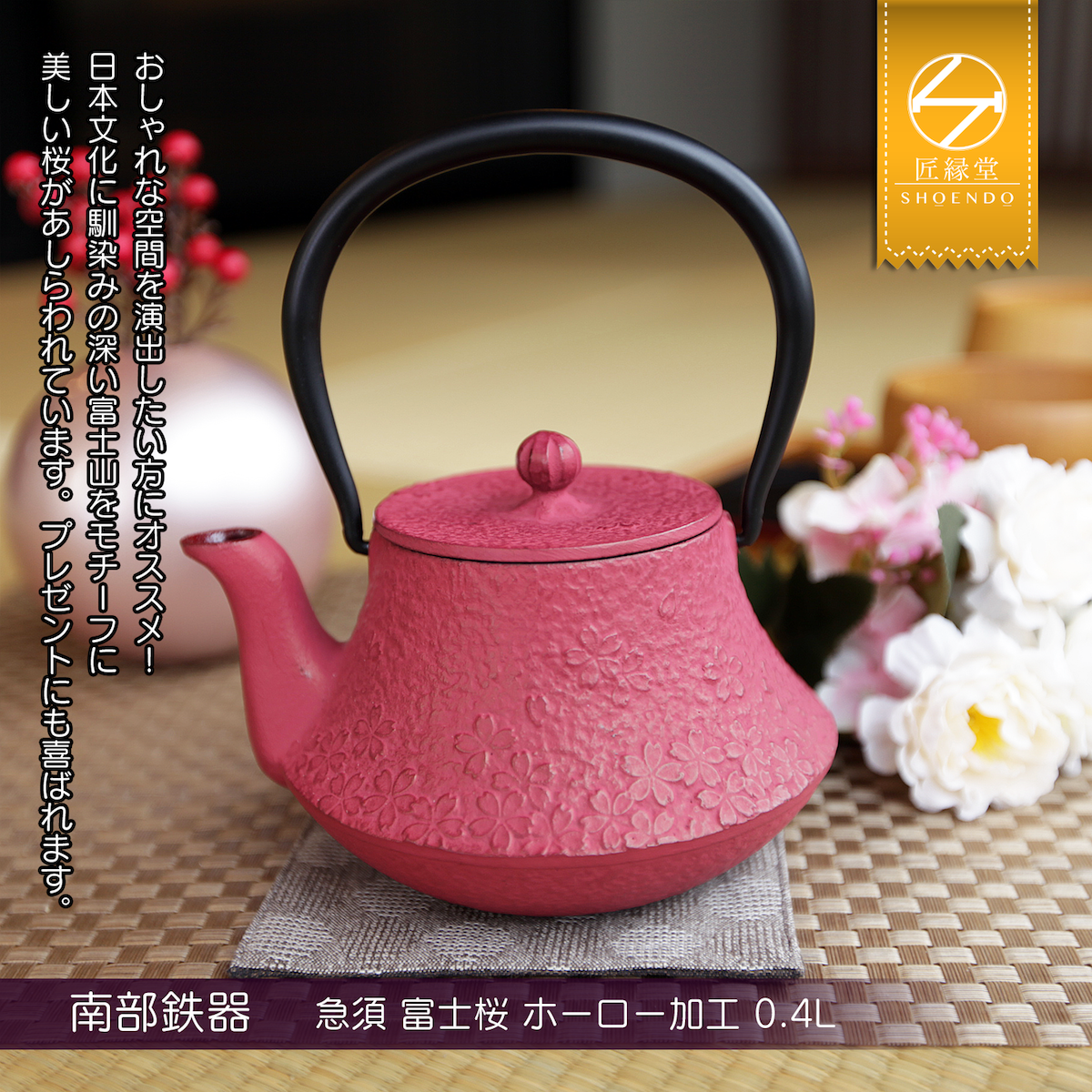 Fujita Kyusu TeaPot Kettle Nanbu Nambu Tekki Ironware Fujisakura 0.4L Japan