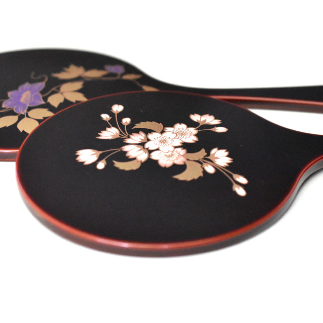 isuke Japanese Hand Mirror with handle Handmade Urushi Makie Lacquerware