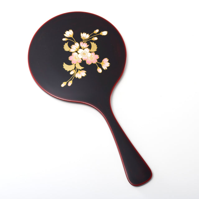 isuke Japanese Hand Mirror with handle Handmade Urushi Makie Lacquerware